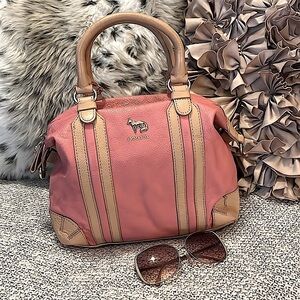 Emma Fox Pink and Tan Leather Satchel Bag with Sophisticated Design